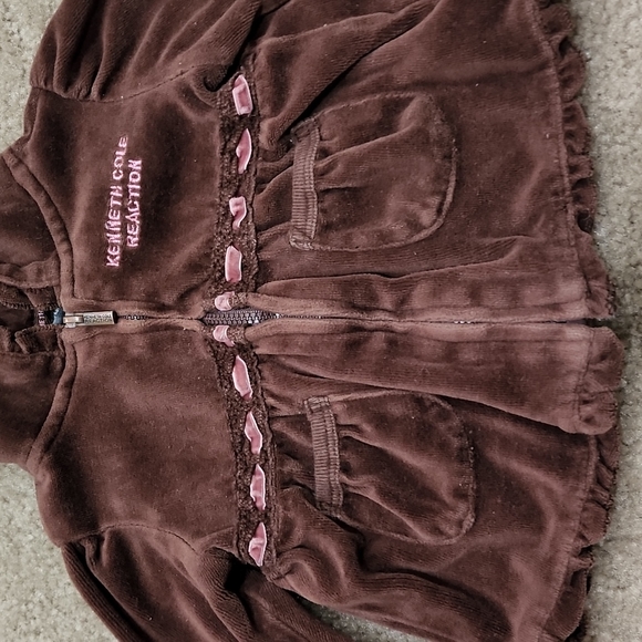 Kenneth Cole Reaction Baby Girl Velour Jacket with Hoodie, Size 12M - Picture 2 of 3